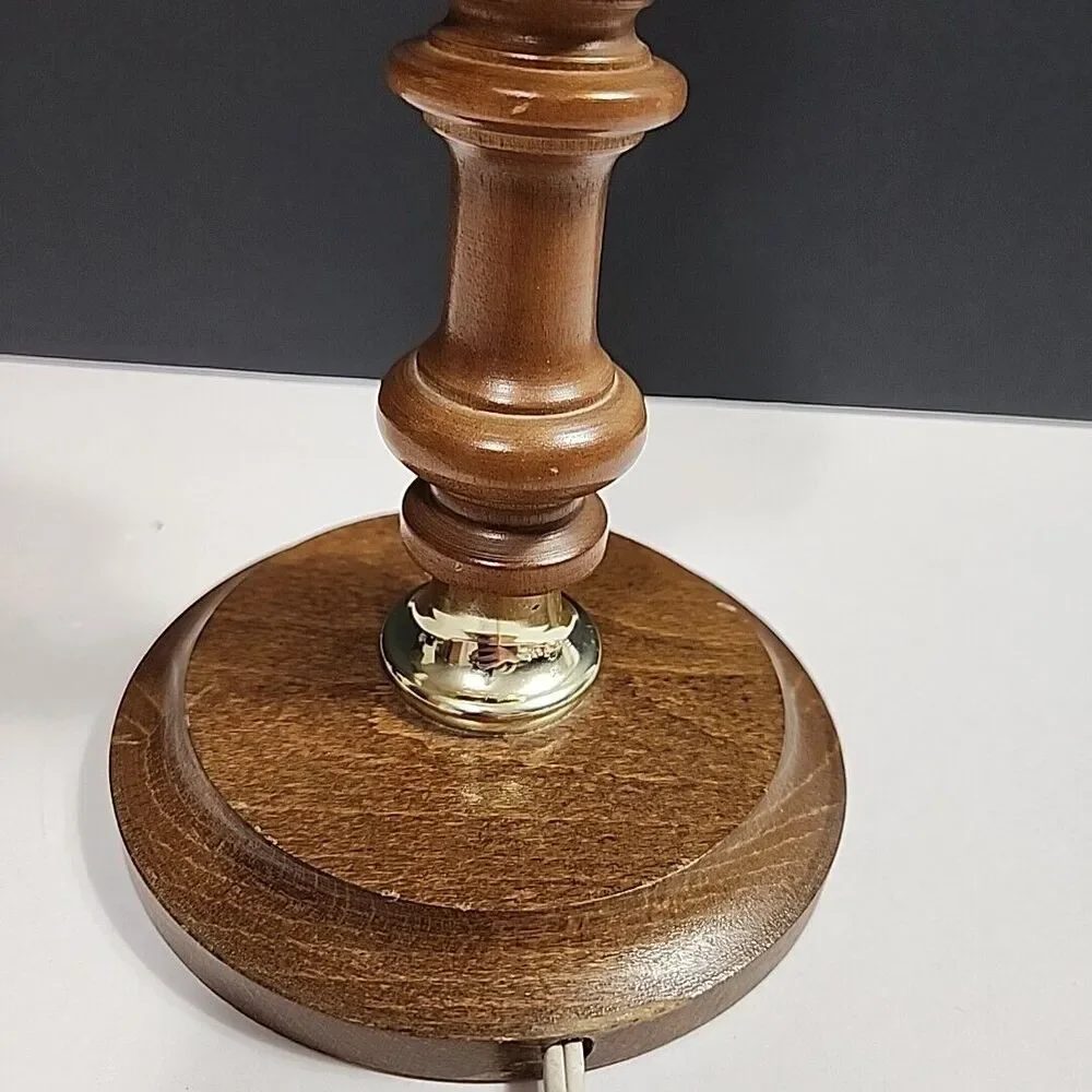 VTG Accent Table Lamp Amber Convex Bubble Glass, Wooden Base, Wood & Brass 12.5